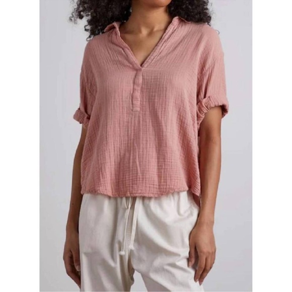 XIRENA cruz top in sugar boxy gauzy cotton size L Lagenlook minimalist - Picture 1 of 6